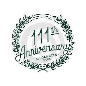 111 years anniversary celebration with laurel wreath. 111th anniversary logo.