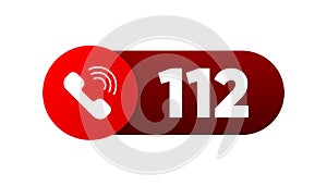 112 Emergency Call button. Emergency help sign symbol. Calling 112 for help. SOS signal. Vector illustration.