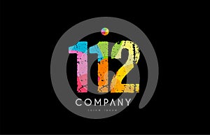 112 number grunge color rainbow numeral digit logo