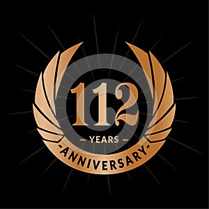 112 years anniversary design template. Elegant anniversary logo design. 112 years logo.