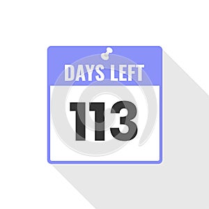 113 Days Left Countdown sales icon. 113 days left to go Promotional banner