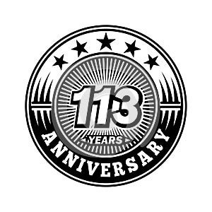 113 years anniversary celebration. 113th anniversary logo design. 113years logo.