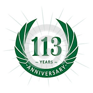 113 years anniversary design template. Elegant anniversary logo design. 113 years logo.