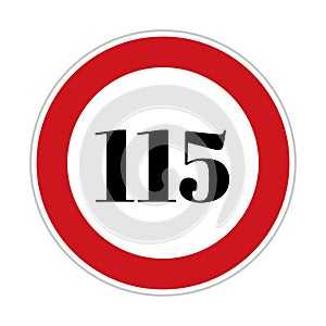 115 kmph or mph speed limit sign icon. Road side speed indicator safety element
