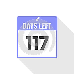 117 Days Left Countdown sales icon. 117 days left to go Promotional banner