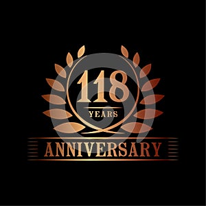 118 years anniversary celebration logo. 118th anniversary luxury design template. Vector and illustration.