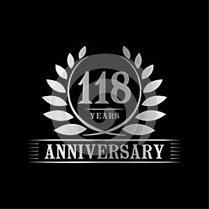 118 years anniversary celebration logo. 118th anniversary luxury design template. Vector and illustration.