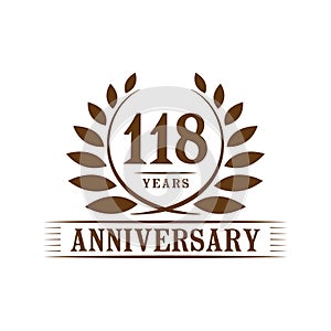 118 years anniversary celebration logo. 118th anniversary luxury design template. Vector and illustration.