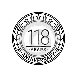 118 years anniversary celebration logo template. 118th line art vector and illustration.