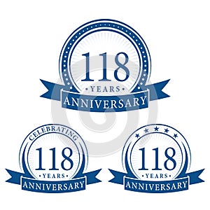 118 years anniversary celebration logotype. 118th anniversary logo collection. Set of anniversary design template.