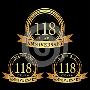 118 years anniversary celebration logotype. 118th anniversary logo collection. Set of anniversary design template.