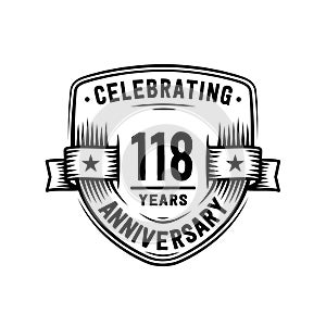 118 years anniversary celebration shield design template. 118th anniversary logo. Vector and illustration.