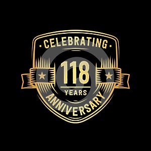 118 years anniversary celebration shield design template. 118th anniversary logo. Vector and illustration.