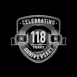 118 years anniversary celebration shield design template. 118th anniversary logo. Vector and illustration.