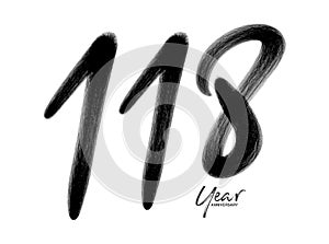 118 Years Anniversary Celebration Vector Template, 118 number logo design, 118th birthday, Black Lettering Numbers brush drawing