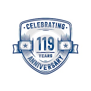 119 years anniversary celebration shield design template. 119th anniversary logo. Vector and illustration.