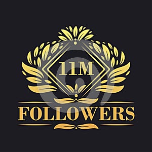 11M Followers celebration design. Luxurious 11M Followers logo for social media followers