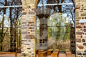 11th-century St-Lambertus chapel with modern glass windows, Leuven, Belgium