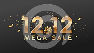 12.12 Mega sale gold bow ribbon shopping promotion bkack background