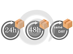 12, 24 and 48 Hour Delivery Shipping Flat Vector Icon Set