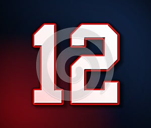 12 American Football Classic Sport Jersey Number in the colors of the American flag design Patriot, Patriots 3D illustration