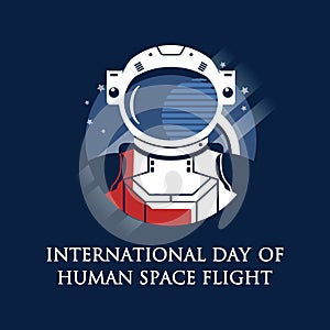 12 April Cosmonautics Day banner with astronaut. International day human space flight.