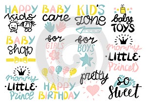 12 children s logo with handwriting Happy birthday, Baby care, Zone, Toys, Shop, For girls, boys, Mommy little princess