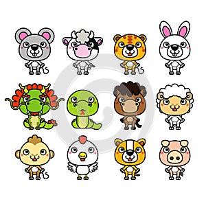 12 Chinese Zodiac animal stickers