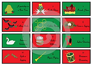 12 Christmas gift cards with the twelve days of Christmas