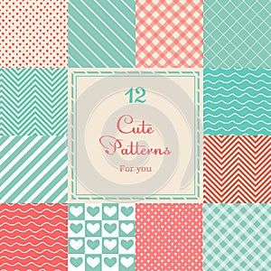 12 Cute different vector seamless patterns (tiling