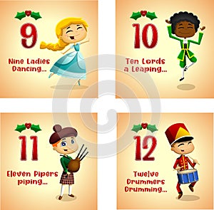 The 12 Days of Christmas Flat Design. Vector Collection Set