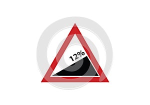 12% degree steep ascend traffic sign - symbol - red triangle