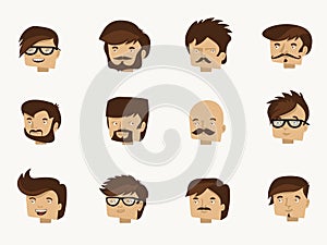 12 hipster faces - flat character design collection