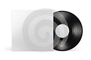 12-inch vinyl LP record in cardboard cover on white background. 3D rendering