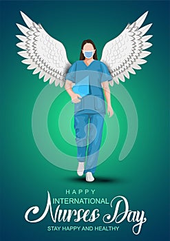 12 May. happy International Nurse Day background. full size of nurse`s uniform with wings and stethoscope. Vector illustration