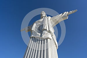 The 12-meter-high statue of Jesus Christ is a copy of a similar sculpture in Rio de Janeiro. Truskavets city, West Ukraine