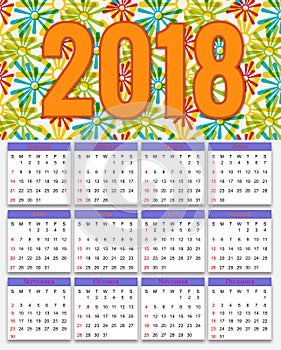 12 Months Calendar Design 2018