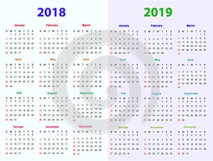 12 months Calendar Design 2018-2019