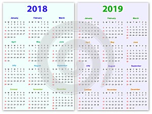 12 months Calendar Design 2018-2019