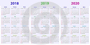 12 months Calendar Design 2018-2019-2020