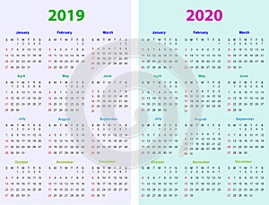 12 months Calendar Design 2019-2020