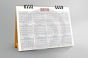 12 months Desktop Calendar Design 2018