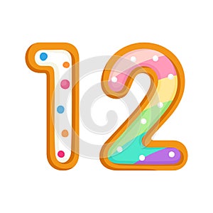 12 number sweet glazed doughnut vector illustration