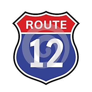 12 route sign icon. Vector road 12 highway interstate american freeway us california route symbol