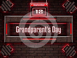 12 September, Grandparent's Day, Neon Text Effect on Bricks Background