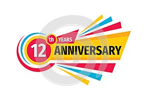 12 th birthday banner logo design. Twelve years anniversary badge emblem. Abstract geometric poster.