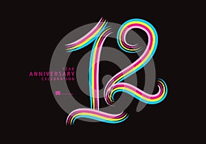 12 years anniversary celebration logotype colorful line vector, 12th birthday logo, 12 number, Banner template, sign vector design