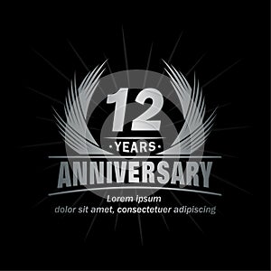 12 years anniversary. Elegant anniversary design. 12th years logo.