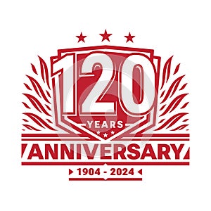 120 years anniversary celebration shield design template. 120th anniversary logo. Vector and illustration.