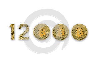 12000 bitcoin exchange rate, isolated. Crypto currency style for design